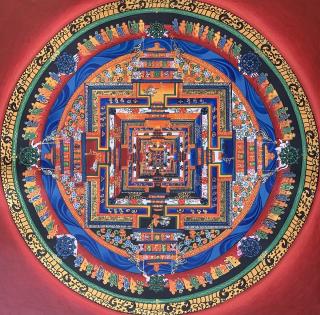 KALACHAKRA MANDALA  ORIGINAL TIBETAN THANGKA PAINTING IN GOLD